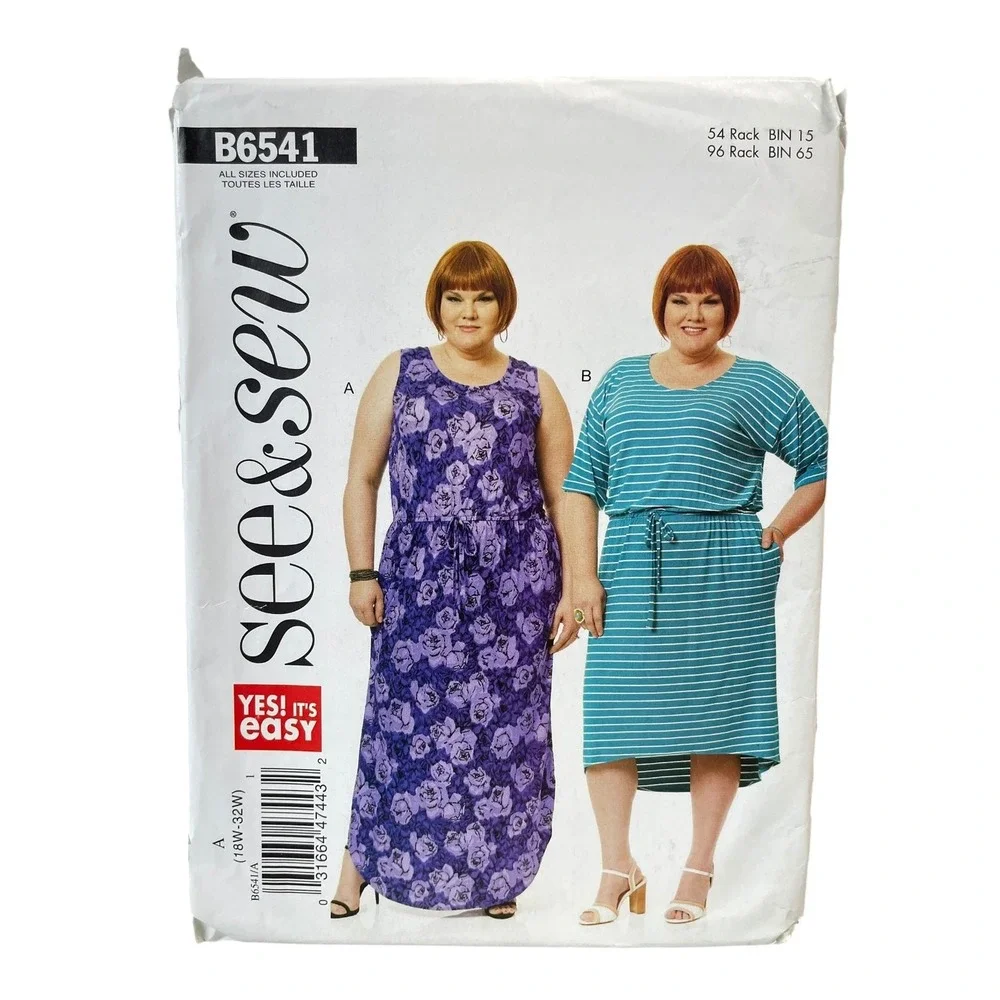Butterick B6541 Plus Size 18W-32W Women's Dress Sewing Pattern Easy